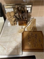 Knives in Knife Holder, Wooden Utensils with