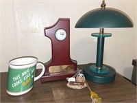 Desk Lamp, Golf Trophy, Mug, Golf Decor, and