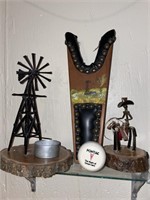 Boot Jack, Metal Cowboy and Windmill Art,