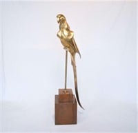 Large Scale Brass Parrot Figure on Wood Base