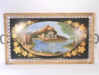 Large Decorative Serving Tray with Landscape