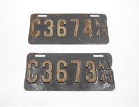 (2) 1943 New Jersey Motorcycle License Plates