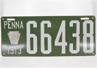 1913 Pennsylvania Enameled License Plate