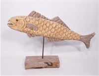 Carved Wood Fish on Stand