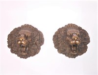 (2) Bronze Lion Head Wall Fountain Ornaments