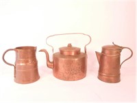 (2) Copper Pitchers and Copper Kettle