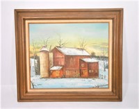 Barn Landscape Painting Signed Grody