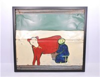 Cow Milking Painting Signed L Jones