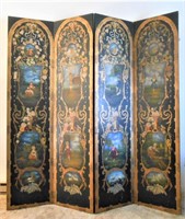 European Hand Painted 4-Panel Room Divider Screen