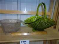 Glass handled Basket, 6 footed candy dish