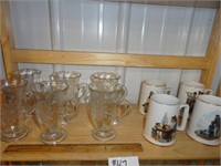 Etched handled glasses, Norman Rockwell mugs