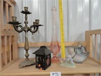Vintage candle holder, pink vase