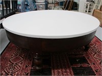 Large Round Walnut Coffee Table w/ Painted Top