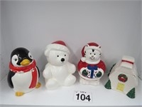 LOT OF 4 WINTER TIME CHRISTMAS COOKIE JARS