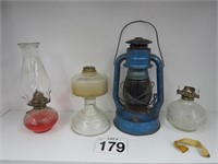 DIETZ OIL LANTERN AND 3 OIL LAMPS