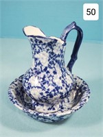 Victoriaware Flow Blue Calico Small Pitcher & Bowl