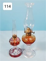 Pair of Small Oil Pedestal Lamps