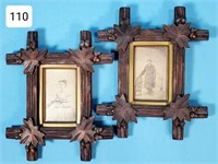 Pair Early Oak Crossbow Framed Tin Types