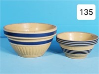 Pair of Cream Stoneware Blue Band Shoulder Bowls