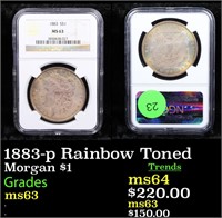 NGC 1883-p Rainbow Toned Morgan Dollar $1 Graded m