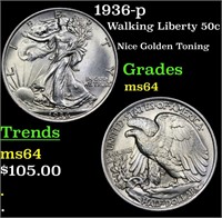 1936-p Walking Liberty Half Dollar 50c Grades Choi