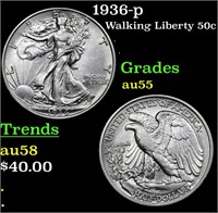 1936-p Walking Liberty Half Dollar 50c Grades Choi