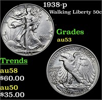 1938-p Walking Liberty Half Dollar 50c Grades Sele