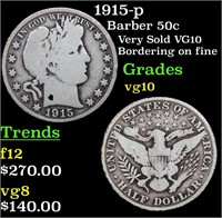 1915-p Barber Half Dollars 50c Grades vg+