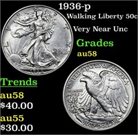 1936-p Walking Liberty Half Dollar 50c Grades Choi