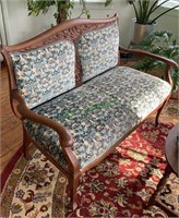 Antique oak love seat sofa with brass caster