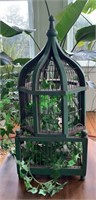 Green wood and wire decorative birdcage -