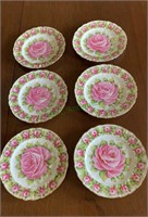 Set 6 antique hand-painted rose porcelain plates