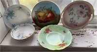 5 pieces of hand-painted antique porcelain