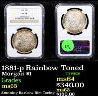 NGC 1881-p Rainbow Toned Morgan Dollar $1 Graded m