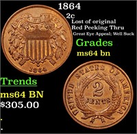 1864 Two Cent Piece 2c Grades Choice Unc BN
