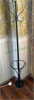 Metal coat rack and umbrella stand with a glass