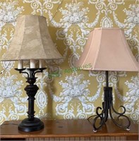 Two working table lamps with shades. One is a