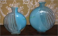 2 matching light blue and clear glass flower