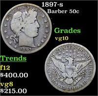 1897-s Barber Half Dollars 50c Grades vg+