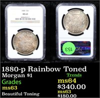 NGC 1880-p Rainbow Toned Morgan Dollar $1 Graded m
