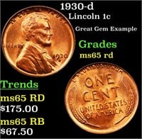 1930-d Lincoln Cent 1c Grades GEM Unc RD