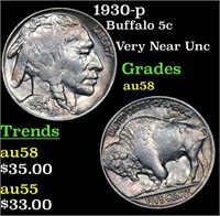 1930-p Buffalo Nickel 5c Grades Choice AU/BU Slide