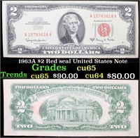 1963A $2 Red seal United States Note Grades Gem CU