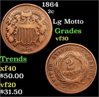 1864 Two Cent Piece 2c Grades vf++