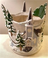 Glazed Pottery Christmas Candle Holder