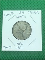 1943 Canada Siver 25Cents WWII