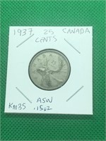 1937 Canada Siver 25 Cents WWII