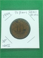 1944 Great Britain 1/2 Penny WWII XF Grade