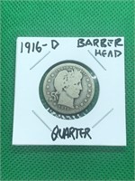 1916-D Barber Head SIlver Quarter Denver Mint