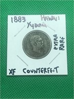 Extra Rare 1883 Hawaii 1/4 Dollar Counterfeit XF